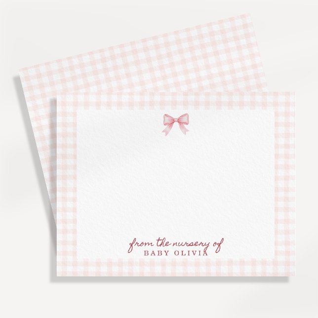 Carte de remerciement de nursery à ruban gingham r (Créateur téléchargé)