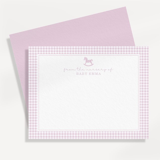 Carte de remerciement de nursery Gingham Rose (Créateur téléchargé)