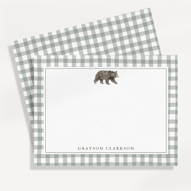 Carte de remerciement de nursery Ours Gingham Vert (Créateur téléchargé)
