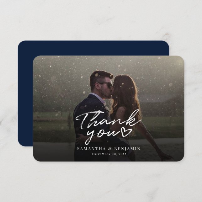 Carte de remerciement de photo de mariage en écrit (Devant / Derrière)