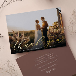 Carte de remerciement de photo de mariage en écrit