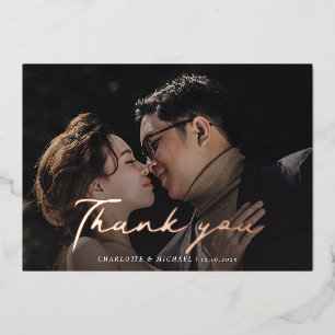 Carte de remerciement de photo de mariage en or ro