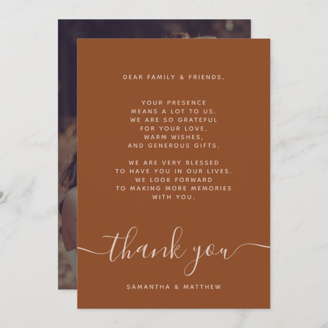 Carte de remerciement de photo de mariage en terre (Devant / Derrière)