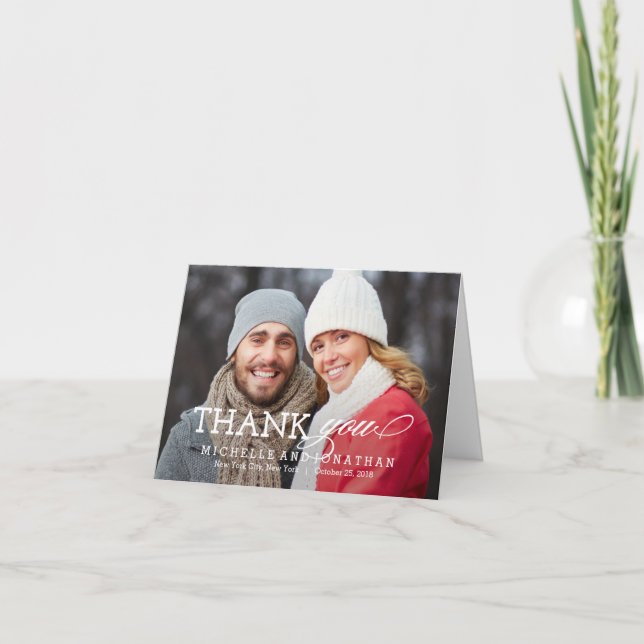 Carte de remerciement de photo de mariage simpleme (Devant)