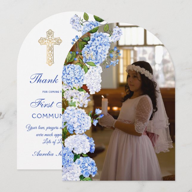 Carte de remerciement de première communion sous u (Devant / Derrière)
