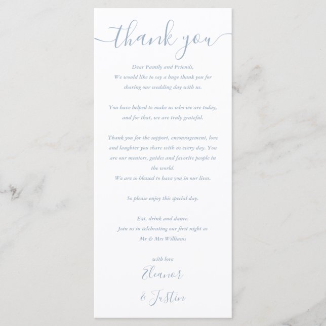 Carte de remerciement de programme de mariage bleu (Devant)