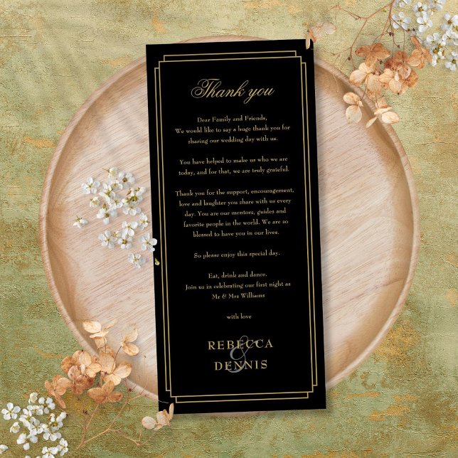 Carte de remerciement de réception Black And Gold (Black And Gold Reception Thank You Place Card)