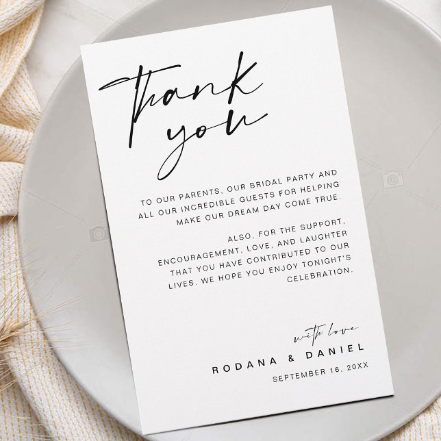 Carte de Remerciement de Réception de Mariage à Sc (Modern Script Thank You Wedding Reception Card)