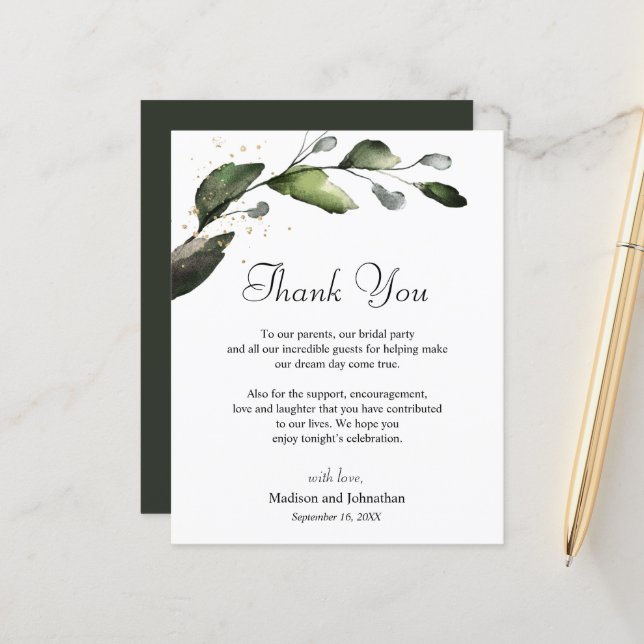 Carte de Remerciement de Réception de Mariage avec (Devant/Arrière en situation)