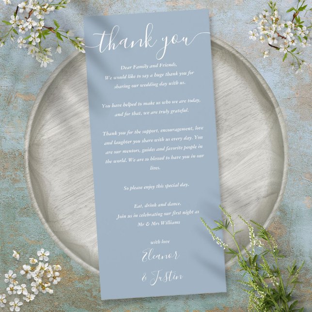 Carte de remerciement de réception de mariage Dust (Wedding Reception Thank You Dusty Blue Place Card)
