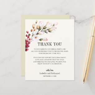 Carte de remerciement de réception de mariage flor