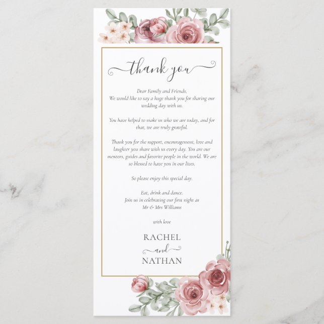 Carte de remerciement de réception de mariage flor (Devant)