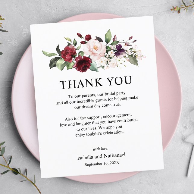 Carte de remerciement de réception de mariage flor (Créateur téléchargé)