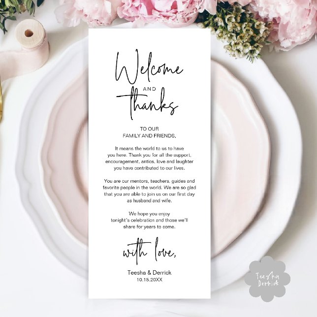 Carte de remerciement de réception de mariage mini (Modern Wedding Reception Dinner Brunch Lunch Celebration Thank You Card in Black and white)