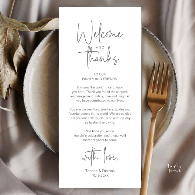 Carte de remerciement de réception de mariage mini (Modern Minimalist Wedding Reception Thank You Dinner Lunch Brunch Party Card in Dark Grey)