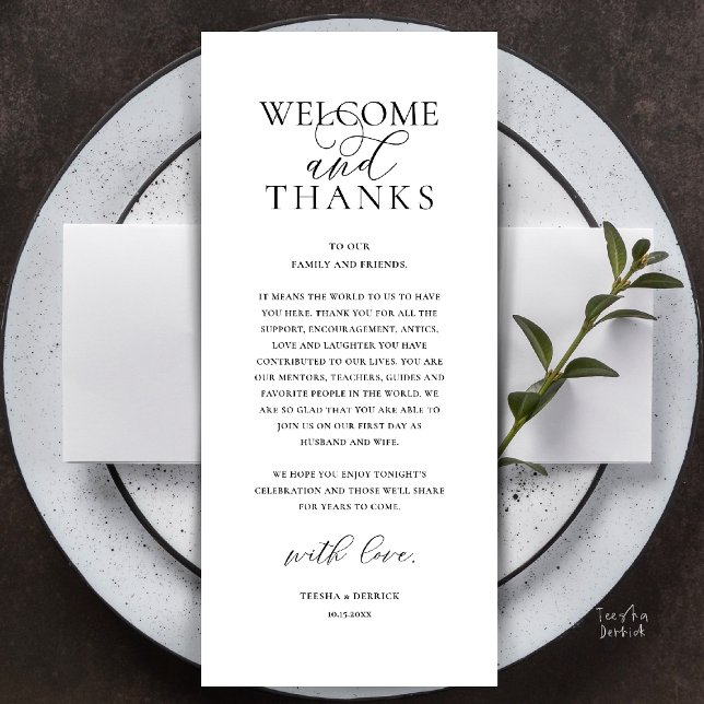 Carte de remerciement de réception de mariage mode (Modern Classy Wedding Reception Dinner Lunch Brunch Thank You Card in Black and White)