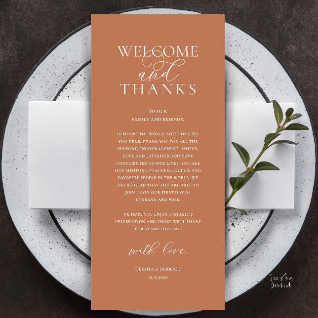 Carte de remerciement de réception de mariage mode (Modern Classy Wedding Reception Dinner Lunch Brunch Thank You Card in Copper Brown)