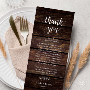 Carte de remerciement de réception de mariage rust