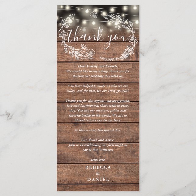 Carte de remerciement de réception de mariage rust (Devant)
