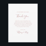 Carte de remerciement de réception simple élégante<br><div class="desc">Cette carte de remerciement de réception simple et élégante en or rose est parfaite pour votre mariage classique moderne minimaliste en or rose. Le design présente une police classique vintage minimaliste chic contemporaine en or rose et une calligraphie formelle romantique délicate. C'est excellent pour les mariages de luxe au printemps,...</div>