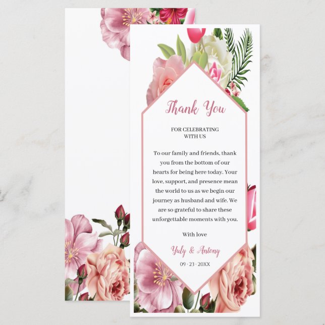 Carte de remerciement de table Fleur rose esthétiq (Devant / Derrière)