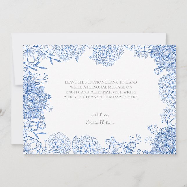 Carte de remerciement dessinée de fleurs bleues gr (Dos)