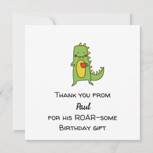 Carte de remerciement Dinosaure pour garçons – Fêt