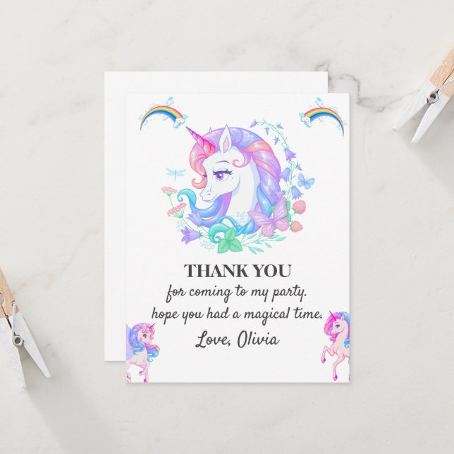 Carte de remerciement éditable pour fête d'anniver (Devant/Arrière en situation)