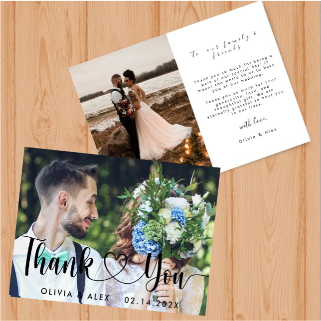 Carte de remerciement élégante chic script cœur am (Créateur téléchargé)