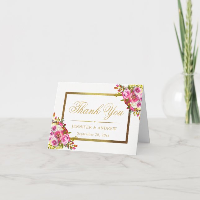 Carte de remerciement élégante florale avec cadre  (Devant)