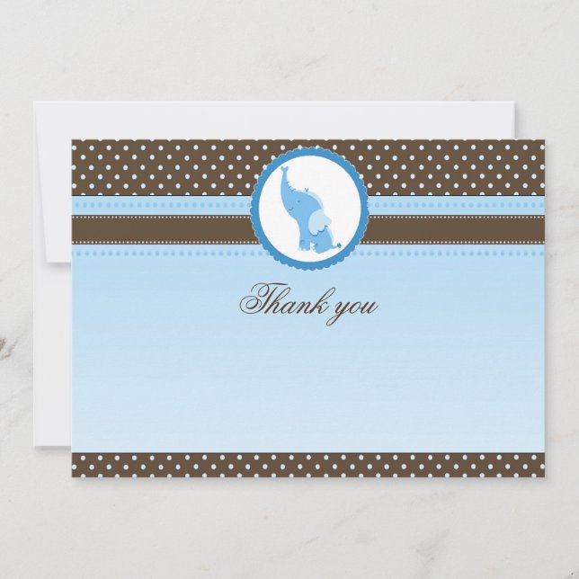 Carte de remerciement éléphant vide bleu marron (Devant)