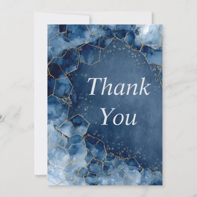 Carte de remerciement en Agate Bleu & Or (Devant)