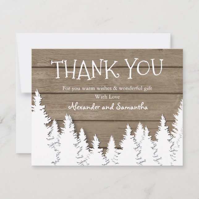 Carte de remerciement en bois rustique arbre de pi (Devant)
