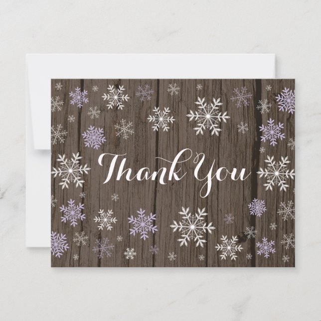 Carte de remerciement en bois rustique hiver floco (Devant)
