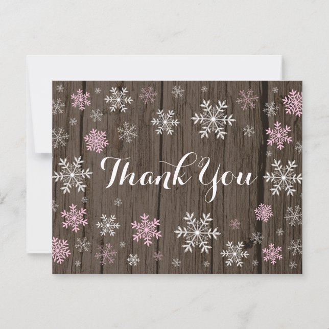Carte de remerciement en bois rustique hiver floco (Devant)