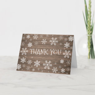 Carte de remerciement en bois rustique hiver floco