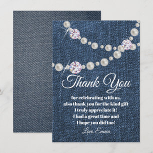 carte de remerciement en denim et perle de diamant