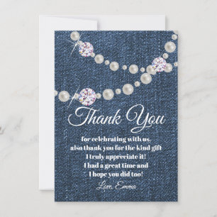 carte de remerciement en denim et perle de diamant