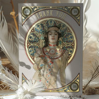 Carte de remerciement en feuille d'or Art Nouveau