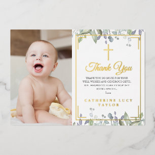 Carte de remerciement en or feuille pour baptême a