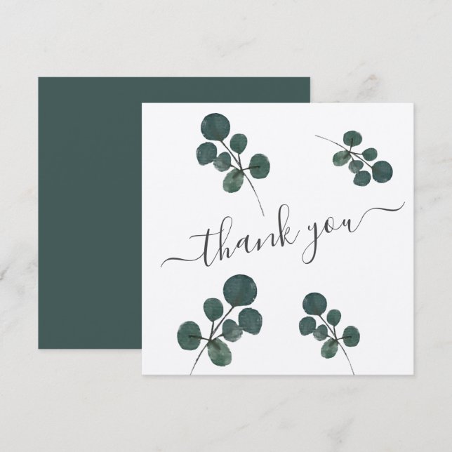 Carte de remerciement Eucalyptus Vert aquarelle (Devant / Derrière)