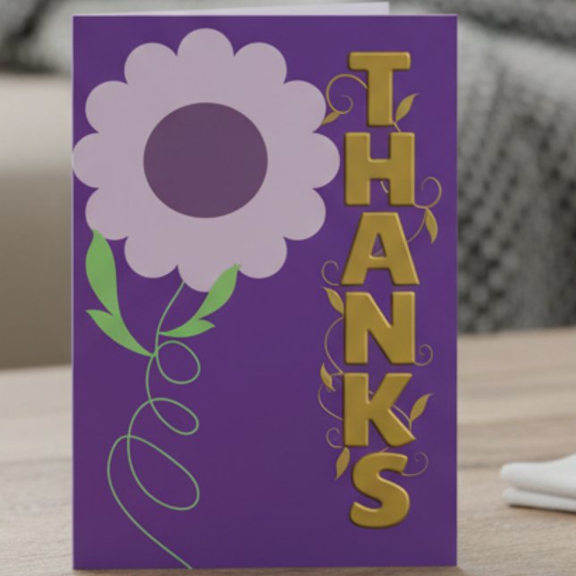 Carte de remerciement Fleur et Violet foncé et Or (Purple petals and golden vines, this card says thanks with a twist of charm.)