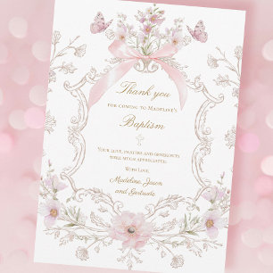 carte de remerciement fleurs à ruban rose