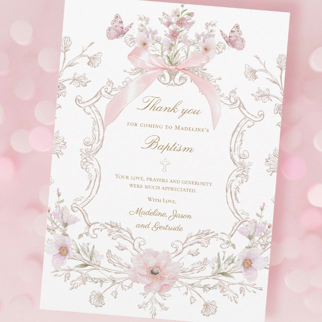 carte de remerciement fleurs à ruban rose (Créateur téléchargé)