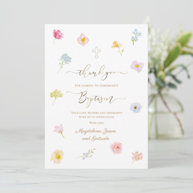 carte de remerciement fleurs petit baptême (Debout devant)