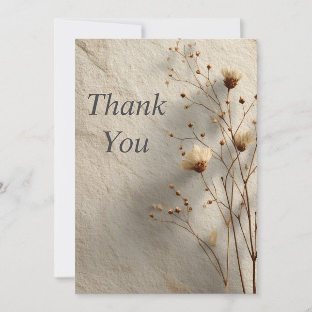 Carte de remerciement Fleurs séchées sur pierre cr (Devant)