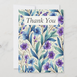 Carte de remerciement Fleurs violettes et bleues s
