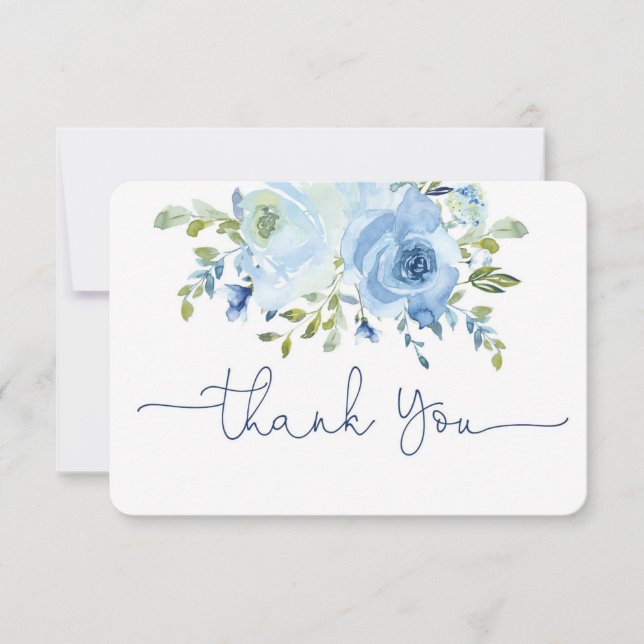 Carte de remerciement florale à l'aquarelle bleue (Devant)