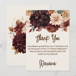 Carte de remerciement florale fleurs beige marron 