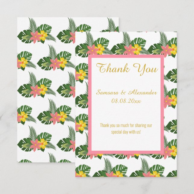 carte de remerciement florale hawaïenne OR BLANC (Devant / Derrière)